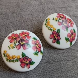 Vintage Whimsy Flower Garden Floral Cottage Pierced Earrings, Large Round